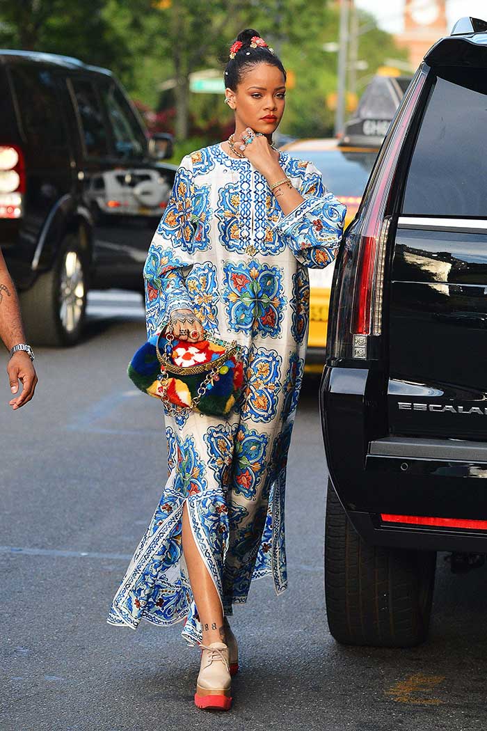 Rihanna wearing a Dolce & Gabbana kaftan